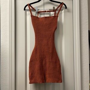 Rust Orange Sleeveless Knit Shorts One Piece